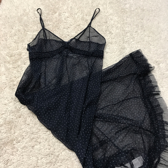 Zara Navy white polka dot Sheer Dress NWOT - Picture 4 of 8